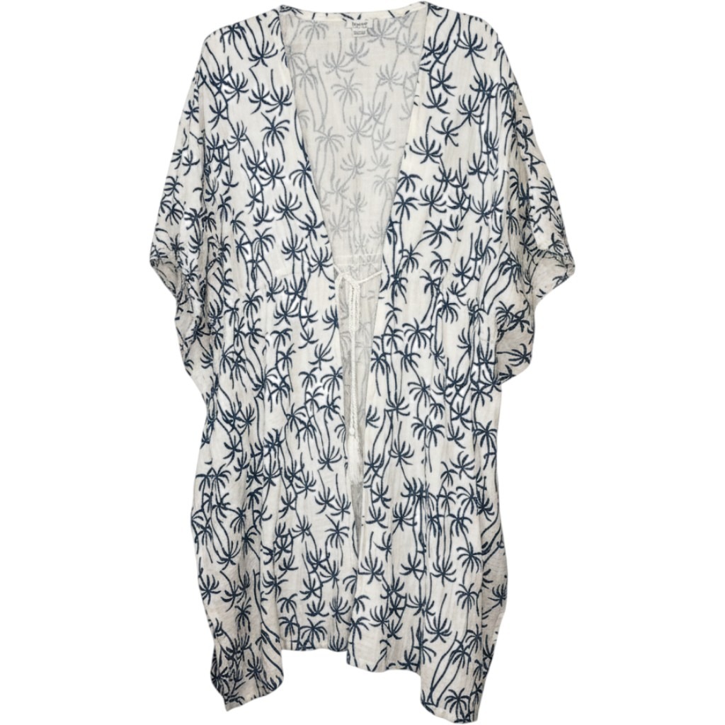 Splendid Palm Tree Print Cotton Gauze Swim Coverup Kaftan White Blue M/L Rld0432